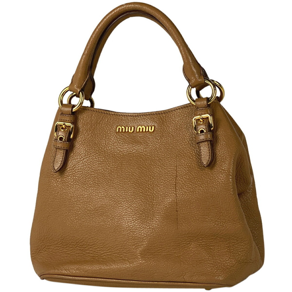 Miu Miu logo handbag tote bag leather Camel Tan